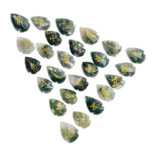 High quality moss agate arrowhead rune <b>set</b> <b>Crystal</b> Rune Wicca Energy natural stone for Divination and Intuition Meditation - Product Image 3
