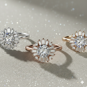 Bague de fiançailles Stonewels Baguette Diamond Halo Ballerina, style vintage, sertie de griffes, certifiée unisexe - Product Image 4