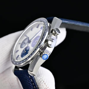 Men's Stainless Steel <b>Automatic</b> <b>Chronograph</b> Watch with Blue Dial and Fabric Strap 42mm Sport Style Sapphire Crystal - Product Image 4