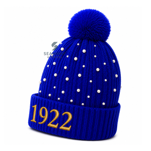 Gorro de Punto Acrílico para Mujer Sigma Gamma Rho, Bordado con Perlas y Adorno de Pompón, Puño Acanalado, Gorro Casual de Invierno - Product Image 3