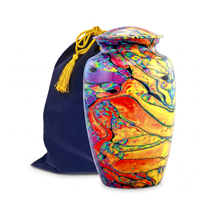 Urne funéraire moderne tie-dye colorée pour cendres humaines - Motif vibrant personnalisé, capacité de 200 lb, sac en velours durable inclus - Product Image 1
