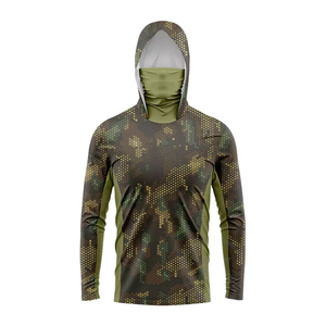 Haut de pêche intégral 100 % polyester imperméable à capuche, motif sublimé, manches longues, protection UPF50+, séchage rapide, pour activités de plein air - Product Image 6