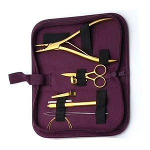 Kit d'outils professionnels pour extensions de cheveux avec pinces métalliques plaquées or, ciseaux, aiguilles, crochets et clips pour l'installation et le retrait - Product Image 3