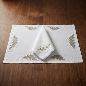 Custom Wholesale Luxury Classic Embroidered Organdy Leaves <b>Placemats</b> Napkins Sets Linen Washable Reusable for Home Wedding Event - Product Image 3
