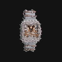 Montre automatique à facettes de diamant avec boîtier en acier inoxydable brossé et bracelet en métal