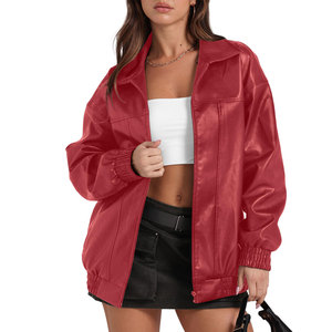Chaqueta de cuero genuino clásica vintage para hombre, transpirable, estilo motero, con cremallera y cuello alto; Chaqueta de plumón para mujer. - Product Image 1
