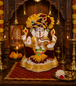 Ídolo de Ganesha de Mármol Hecho a Mano, Figura Religiosa Tradicional Art Deco para Decoración de Mesa en Diwali y Bodas - Product Image 1