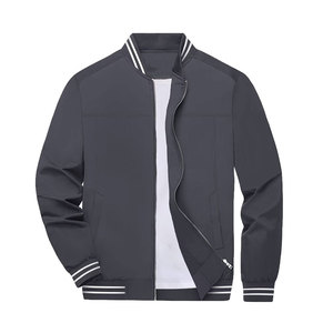 Chaqueta Bomber Gris Oscuro para Hombre, Cierre de Cremallera, Cuello Mao, Corte Regular Informal, Material Viscosa/Poliéster, Resistente al Viento - Product Image 1