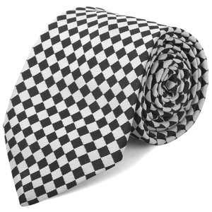 Cravate noire et blanche à carreaux de qualité supérieure, motif géométrique classique, cravate tissée pour homme, cravate formelle personnalisée - Product Image 1