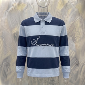 Chemise rayée Snowgrace à manches courtes respirante avec logo brodé, col rabattu, coupe décontractée pour garçons, printemps-été - Product Image 3