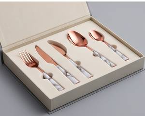 Service de couverts modernes en or rose avec manches en marbre, compatibles lave-vaisselle, pour mariages et tables de luxe - Product Image 6