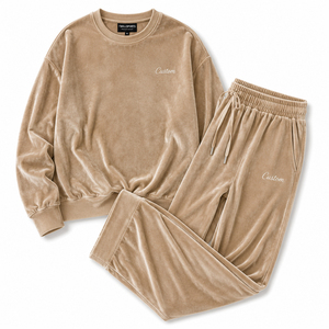 Conjunto Deportivo de Terciopelo de Lujo para Mujer, Sudadera con Cuello Redondo, Pantalones con Cordón, Bordado Personalizado, Ropa Casual Unisex para Otoño - Product Image 1
