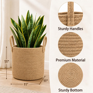 Natural Grass Woven Open Storage <b>Basket</b> Straw Handmade Fashion Style <b>Jute</b> Lining Two Handles Waterproof Unisex Organizing - Product Image 5