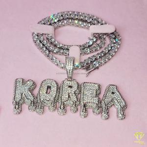 Pendentif Lettre DAE avec Chaîne Tennis et Diamant Moissanite, Collier Hip Hop, Bijoux Bling Personnalisés - Product Image 6