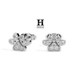 Aretes con Forma de Huella de Perro, Oro Rosa de 14K, Diamante Cultivado en Laboratorio, Aretes para Amantes de Mascotas, Joyería Animal con Moissanita Brillante - Product Image 1