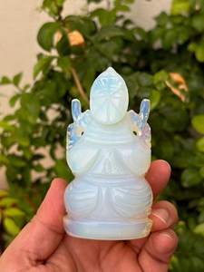 Hand Carved Opalite Ganesha <b>Statue</b> | 4 Inch Crystal Ganesh Idol | Hindu Deity Altar Decor | Spiritual Gift Wholesale - Product Image 5