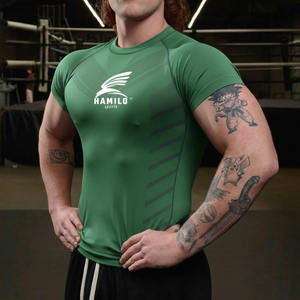 Chemise de compression respirante de qualité supérieure pour hommes, logo personnalisé, motif uni décontracté, manches longues avec col rond - Product Image 2