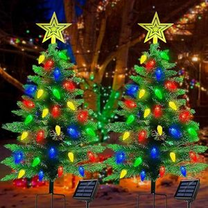 Lot de 2 arbres de Noël solaires de 3,6 pieds, 8 modes, 100 LED, décorations de Noël extérieures imperméables - Product Image 1
