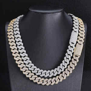 Luxury Iced Out Cuban Link Hip Hop Chain Two Tone White Yellow Gold Finish <b>Statement</b> <b>Necklace</b> for Men Women Fashion - Product Image 1