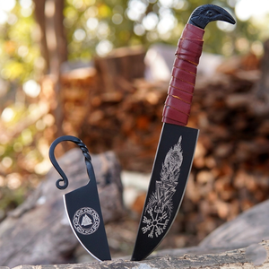 9.5 Inch Industrial Grade Viking Knives Hand Forged Stainless Steel HRC60-65 Camping Use Odin's Raven Norse Handle Knife <b>Locket</b> - Product Image 4