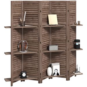 Separador de ambientes de madera de nogal de 67 pulgadas de alto con 5 paneles, 3 estantes y almacenamiento plegable para dormitorio - Product Image 1