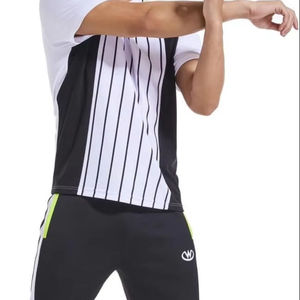 Hot Sale Men Vertical Striped Colorblock Tracksuit Short Sleeve T Shirt and Sweatpants Set Casual Athletic Sports Suit - Product Image 1