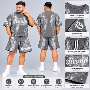 ชุดเสื้อยืดและกางเกงขาสั้นพิมพ์ลายตามสั่งสำหรับผู้ชาย สไตล์สตรีทแวร์ขนาดใหญ่พิเศษ เสื้อผ้าลำลองลายกราฟิกสำหรับฤดูร้อน ชุด 2 ชิ้น จากโรงงานผู้ผลิต - Product Image 6