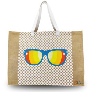 Bolsa de Mano de Lona de Yute con Estampado de Gafas de Sol |   Bolsa de Mano Resistente con Asa de PU Ecológica para Compras y Viajes - Product Image 3