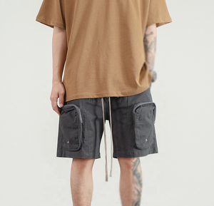 Pantalones Cortos Cargo Negros para Hombre, Cintura Media, Cordón Elástico, 100% Algodón, Impermeables, Ecológicos, para Gimnasio, Correr, Casuales, con Bolsillos, Transpirables - Product Image 3