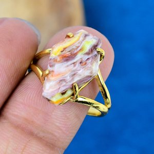 Handmade Pink Oyster Coffin Shape Gemstone Ring 18k Gold Micron Over 925 Sterling Silver - Product Image 3