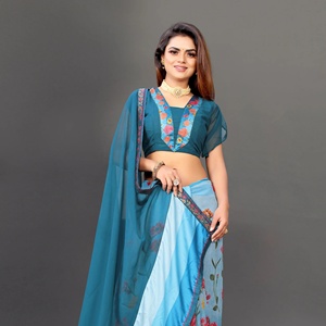 Saris en Georgette de Haute Qualité et Confortables pour Femmes, Style FATEMA FASHION, Design Traditionnel Bollywood, Idéal pour les Fêtes, avec Blouse Spéciale - Product Image 1