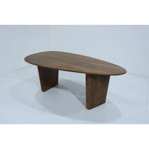 Table à manger ovale moderne de style mid-century en bois de noyer et de mangue, avec plateau double courbé et piétement sur piédestal en bois, pour la maison et l'hôtel - Product Image 1