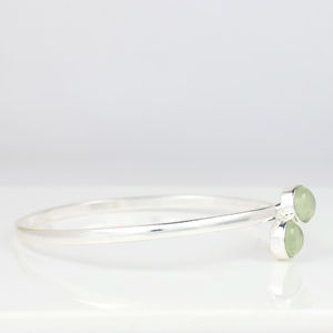 Wholesale 925 Sterling Silver Natural Green Prehnite Quartz Round Gemstone Cuff Bangle Boho Minimalist Two <b>Stone</b> <b>Bracelet</b> - Product Image 3