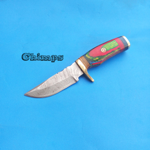 Cuchillos de Caza Multifuncionales con Hoja de Acero de Damasco, Mango de Madera Pakka, Cuchillo de Supervivencia para Campamento al Aire Libre, Funda con Cambio Rápido de Hoja - Product Image 1