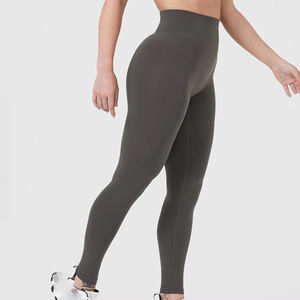 Women High Waist Solid <b>Yoga</b> Leggings Full Length Seamless Elastic Waist Four-Way Stretch <b>Pockets</b> Polyester <b>Pants</b> - Product Image 2