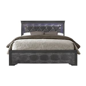 SHAKER GREY KING <b>LED</b> UP-HOLSTERED <b>BED</b> - Product Image 1