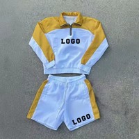 Ensemble de survêtement sportif décontracté pour homme, rouge et blanc, avec veste zippée en molleton et short respirant en polyester et coton tricoté