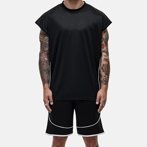 Men's Black Solid Color Quick Dry Gym Shorts <b>Elastic</b> Waist Casual Bermuda Style Knitted Polyester - Product Image 5