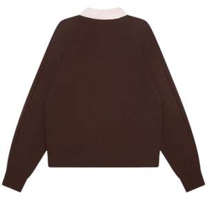 Suéter de punto para hombre, cuello redondo, color marrón, cuello en contraste, manga larga, jersey informal de invierno, mezcla de algodón suave, OEM - Product Image 2