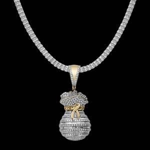 Pendentif personnalisé en forme de sac à argent en argent plaqué or 14 carats, bijou vintage hip-hop pour hommes et femmes - Product Image 1