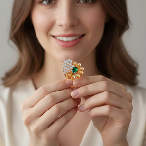 แหวนมรกตทรงโอวัลขนาดใหญ่ ดีไซน์หรูหรา ชุบทอง เหมาะสำหรับงานแต่งงานและงานหมั้น - Product Image 6