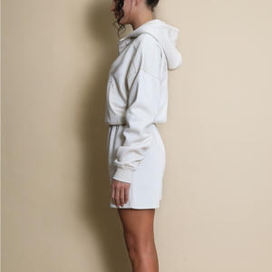 Ensemble sweat à capuche et short en polaire pour femme, broderie personnalisée, tenue d'intérieur confortable pour l'hiver, style urbain, OEM ODM, vente en gros - Product Image 5