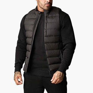 <b>Men's</b> <b>Black</b> Stand Collar Puffer <b>Vest</b> Waterproof Windproof Zipper Closure Casual Winter Outerwear Solid Color Polyester Wadding - Product Image 2