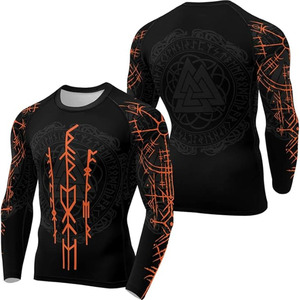 Camiseta Deportiva Unisex Negra de Manga Larga con Estampado de Lobo Vikingo, Ajustada, Transpirable, de Secado Rápido, Ligera, para Deportes de Combate MMA - Product Image 4