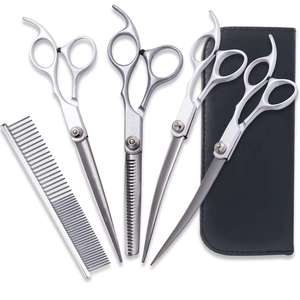 Wholesale Pet Grooming <b>Scissors</b> Set Steel 4 in 1 <b>Dog</b> Cat Hair Thinning Curved Shears Kit - Product Image 3