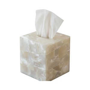 Handmade Wooden Tissue Box with Mother of Pearl Inlay for Home Decor - Product Image 1