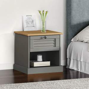 VIGO Gray Solid Wood Pine 16.5"x13.8"x16.5" Bedside Cabinet <b>Nightstands</b> - Product Image 1