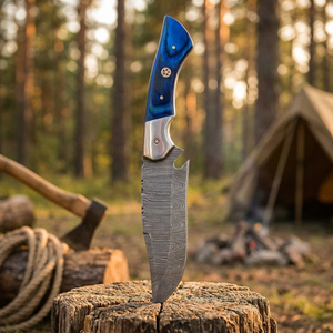 Couteau de chasse artisanal en acier Damas avec manche en bois de pukka et étui en cuir fin, couteau de camping, cadeau de Noël, couteau EDC - Product Image 2