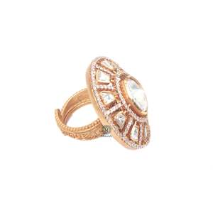 Avika Polki Designer Fashion <b>Ring</b>-Vintage 18K Gold Plated <b>Brass</b> <b>Ring</b> with Zirconia Stones - Product Image 3