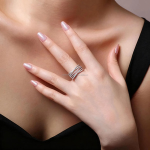 Three Row Pave <b>Set</b> Moissanite Diamond Rhodium Plated <b>Ring</b> 925 Sterling <b>Silver</b> Hip Hop Style Mens Wedding Band Anniversary Gifts - Product Image 5